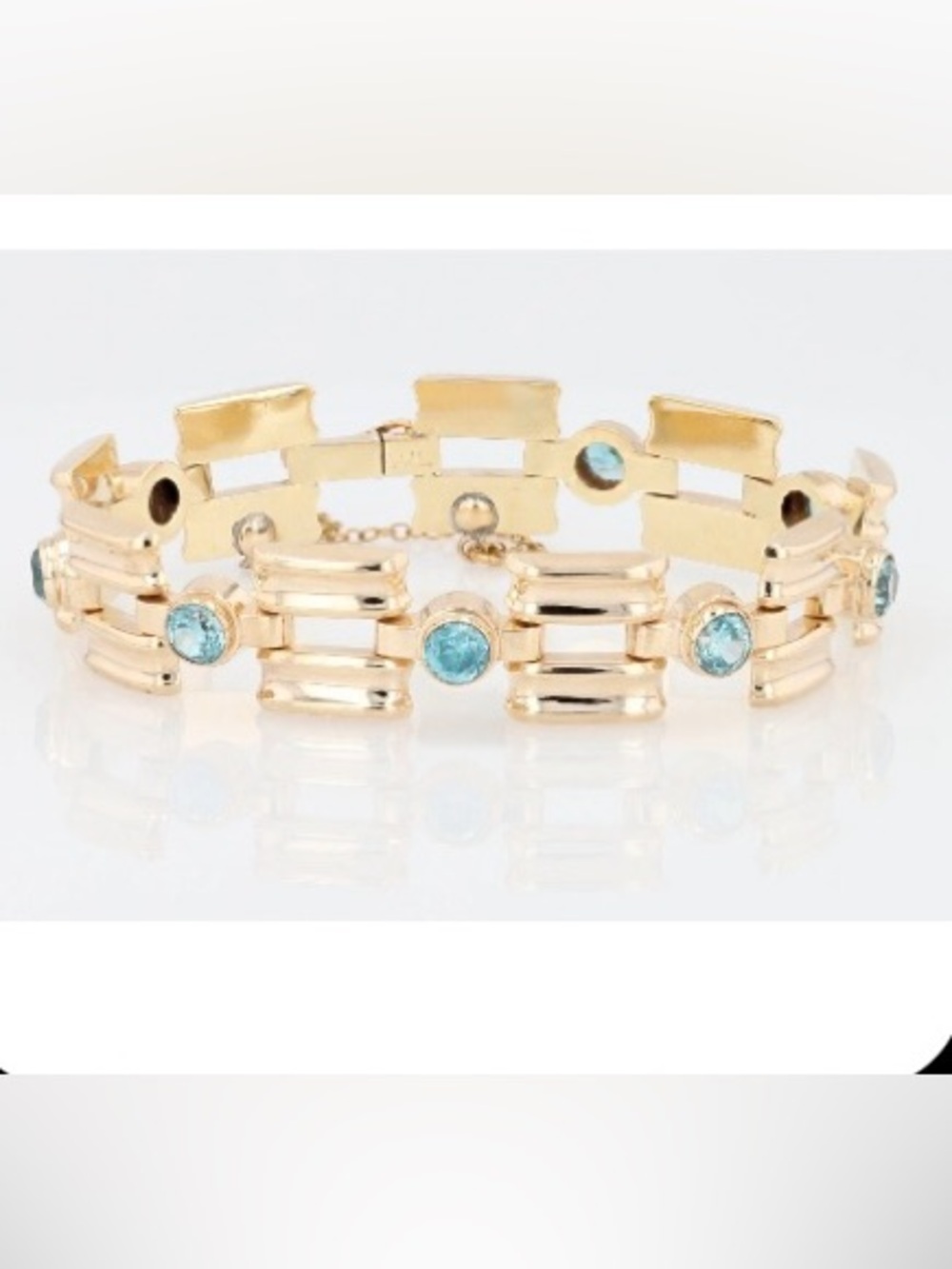 5.00ctw Round Cut Blue Zircon link Bracelet 10k yellow gold